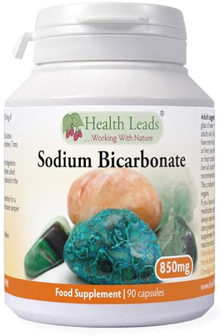 Sodium Bicarbonate 850mg | Food Grade | 90 Vegan Caps | Health Leads | 850mg provides 230.3mg sodium. Measured capsule alternative to baking soda. Vegan, made in Wales.