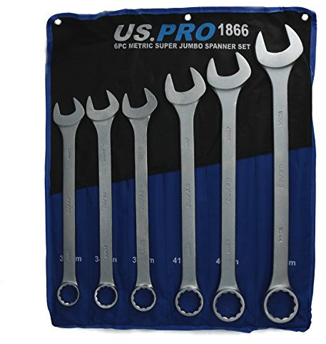 6pc Jumbo Metric Combination Spanner (Open and Ring) 33mm - 50mm Bergen AT124