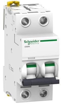 Schneider Electric A9F74220 IC60N Disyuntor, Acti9, 2P, 20A, Curvatura C, 50/60 Hz, Blanco