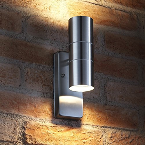 Auraglow Dusk Till Dawn Sensor Stainless Steel Up & Down Outdoor Wall Security Light - Warm White