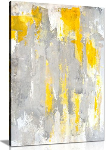 Contemporary Abstract Grey & Yellow Painting Canvas Wall Art Picture Print (36X24)