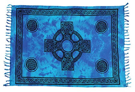 Ciffre Sarong Pareo Wickelrock Strandtuch Tuch Wandbehang Keltisch Kreuz Türkis Lila + Schnalle
