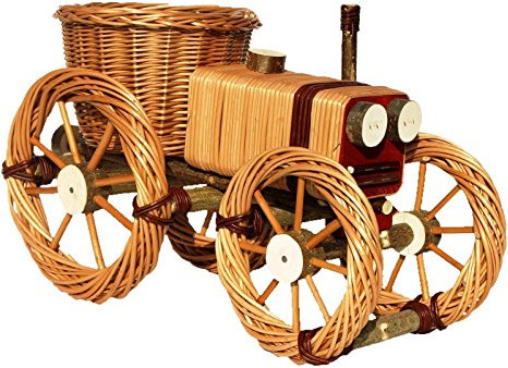 Deko-Traktor, Pflanzschale, Traktor aus Weide geflochten - 51 x 24,5 cm Hellbraun