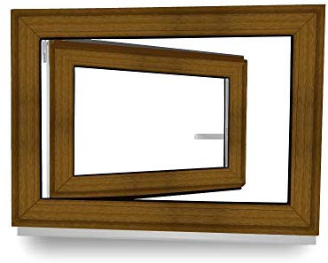 Kunststofffenster - 2-Fach Verglasung - 70 mm Rahmenprofil - innen weiß, außen Golden Oak - BxH: 600x700 mm DIN Rechts