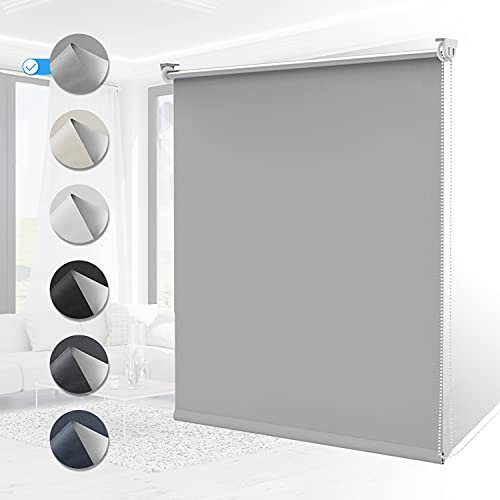 Verdunklungsrollo ohne Bohren Rollos für Fenster B90 x H170 cm (Stoffbreite 85cm) Hellgrau Thermo Rollo Klemmfix Verdunkelungsrollo Seitenzugrollo Sicht-und Sonnenschutz Wandmontage