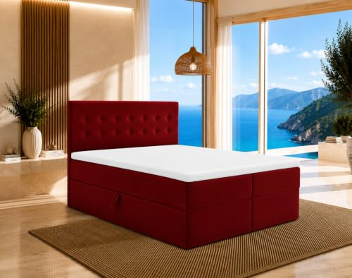 Best For Home Boxspringbett S Deluxe mit 7 Zonen Taschenfedermatratze 4 Größen 10 Farben (160x200, Rot)