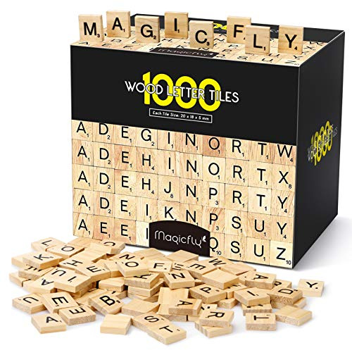 Magicfly 1000pcs Holzbuchstaben Scrabble Set, Scrabble Steine zum Basteln | 20x18x4 mm Holz-Buchstaben Fliesen A Bis Z mit Zahlen zum DIY, Lernen, Buchstabieren, Geschenk