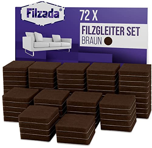 Filzada® 72x Filzgleiter Selbstklebend - 25 x 25 mm Quadratisch - Braun - Profi Möbelgleiter Filz Mit Idealer Klebkraft