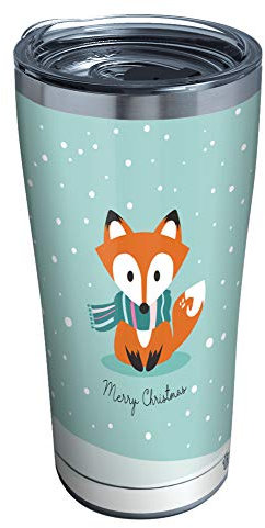 Tervis Christmas Fox Gobelet isotherme en acier inoxydable avec couvercle marteau transparent et noir Argenté 567 g