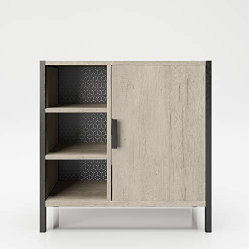 PLAYBOY Waschbeckenunterschrank mit 3 Fächern und 1 Tür, sanft schliessend, Unterschrank, Waschstation, Wild Oak Holzdekor, schwarz matt, Badschrank, Badmöbel, Badkommode, 60 x 60 x 30 cm