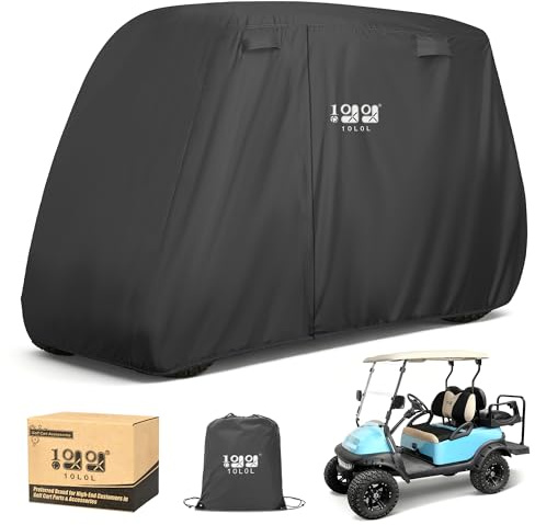 10L0L Golf Cart Cover 2/4/4+2 Passenger for Yamaha EZGO Club Car, Heavy Duty 420D Waterproof Windproof Durable Oxford Golf Cart Cover with 3 Zipper Doors for All-Weather Protection - Black