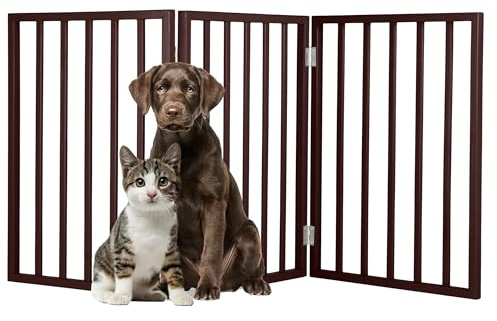 Petmaker Pet Gate - 3-Panel Indoor Foldable Dog Fence for Stairs, Hallways, or Doorways - 55x24-Inch Retractable Freestanding Dog Gates (Brown)
