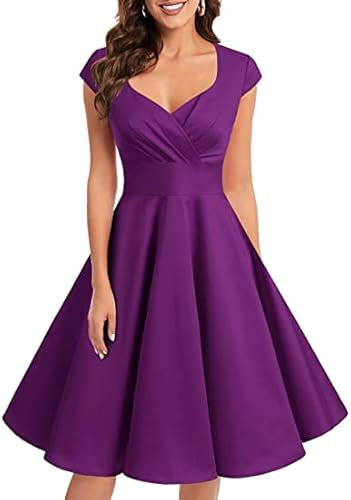 Bbonlinedress Abendkleider elegant für Hochzeit festliches Kleid Damen 1950er Vintage Retro Cocktailkleid Rockabilly Brautjungfer Kleid Grape M