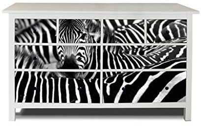 banjado® Möbelfolie selbstklebend für die IKEA Hemnes Kommode Schubladen - Schrankfolien selbstklebend mit Motiv Zebras/Möbelfolie Hemnes für Kinder