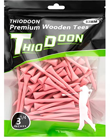 THIODOON Golf-Tees,83mm weniger Reibung, Holz-Tees, Training für Golfspieler, professionelle Golf-Tees aus Naturholz, 100 Stück Rosa