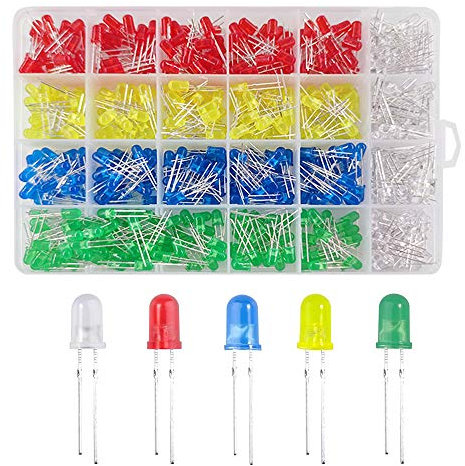 YIXISI 600PCS 5MM LED Leuchtdiode, LED Dioden Set, Rundkopf LED, 5 Farben (120PCS Jede Farbe), Weiß Rot Gelb Grün Blau