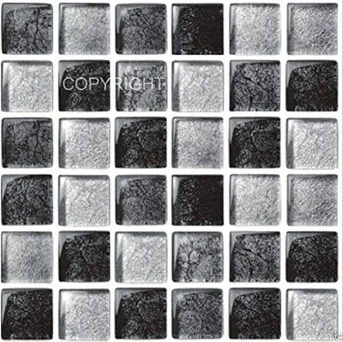 Pack of 20 Tile transfers stickers Traditional modern art bathroom backsplash kitchen splashbacks Vintage Victorian Moroccan Black Cream mosaic peel and stick self adhesive tile cover (Black Metallic)