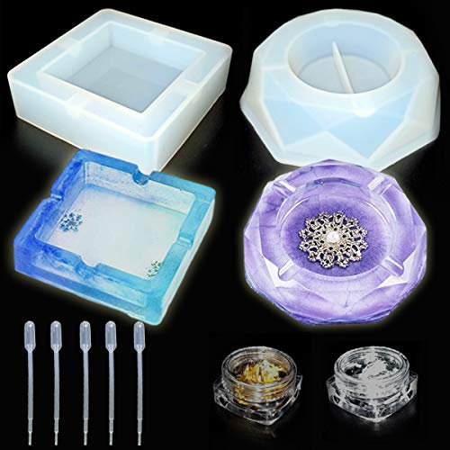 2 Pack Silikonform Aschenbecher, Epoxidharz Formen, Aschenbecher Form für Harz mit Quadratischen Silikonformen,Roße Kunst Epoxidform Casting Achterbahn/Aschenbecher/Stift Kerze Seife Schmuckständer
