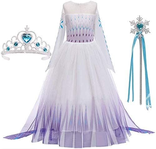 AOGD La Reine des Neiges 2 Déguisement Elsa Princesse Robe Fille Costume Mariage Anniversaire Canarval Gant magique reine des neiges ELSA Robe Violet