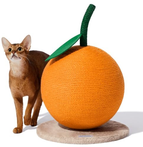 VETRESKA Poste rascador naranja para gatos, bonito rascador para gatos con cuerda de sisal, poste vertical para gatos y gatitos de interior, bola rascadora para gatos