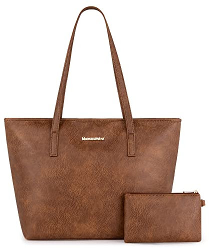 Montana West Tragetaschen, groß, veganes Leder, Geldbörsen und Handtaschen für Damen, Tragegriff, Damen-Schultertaschen, 2 Stück, edc braun