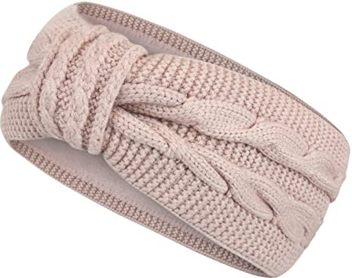 Damen Stirnband gestricktes Haarband mit Schleife und Zopfmuster, Mädchen Ohrenwärmer gefüttert mit weichem Fleece Innenfutter, SB1019
