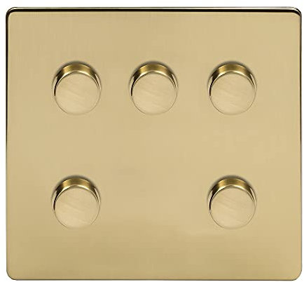 Soho Lighting Brushed Brass Gold 5 Gang Dimmer Switch 150W LED Trailing Edge Dimmer Screwless