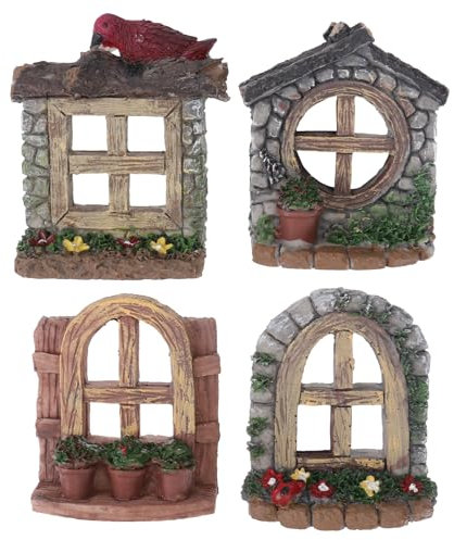 4pcs Aquarium Decoration Fish Tank Resin Window Creative Tank Succulent Flower Pot for Fish Shrimp Hiding Cave Crafts Accessories