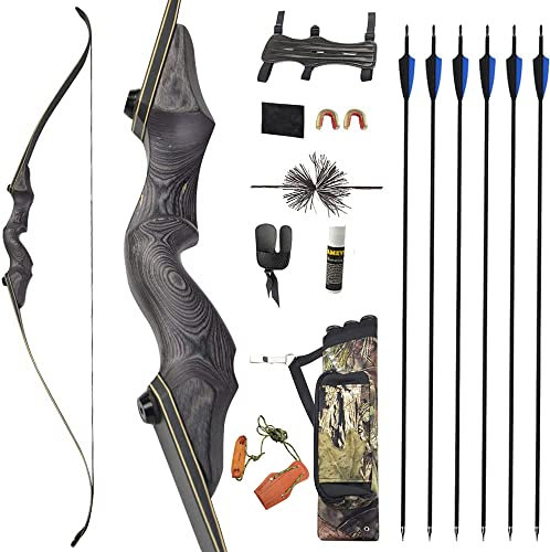 wolfman 60 Zoll Takedown Recurvebogen Set Erwachsene 25-65 Lbs BogenschießEn Jagdbogen Pfeil Und Bogen Set Erwachsene Sportbogen Recurve Bogen Set linkshändig Rechtshändig (Grau Set, Links 25Lbs)