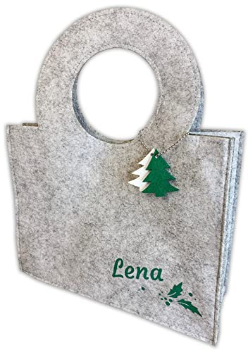 Unikatolo Filztasche Weihnachten mit Name personalisiert Weihnachtstasche Weihnachtsbaum Wichtel Geschenk Verpackung Nikolaus (GRAU)