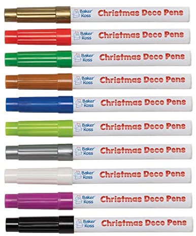 Baker Ross FE832 Pennarelli Decorativi Natalizi Multiuso - Confezione da 10, Pennarelli Acrilici a Base di Olio per Progetti Artistici, Attività di Pittura su Legno, Porcellana, Plastica e Metallo