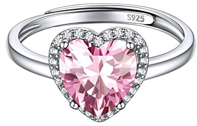 ChicSilver Silber Fingerring mit Turmalin Gebursstein Damen 925 Silber Herz Ringe Mädchen verstellbarer Ring mit Zirkonia Frauen Offener Engagement Hochzeitsring Modeschmuck für Valentinstag