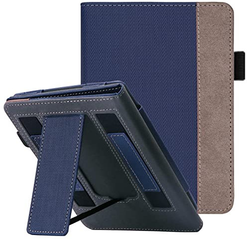 WALNEW Stand Case for 6.8” Kindle Paperwhite 11th Generation 2021- Two Hand Straps Premium PU Leather Book Cover with Auto Wake/Sleep for Amazon Kindle Paperwhite Signature Edition ereader
