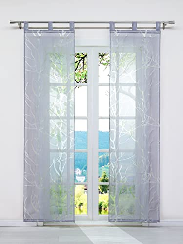 ESLIR Schiebegardinen Ausbrenner Flächenvorhänge Set 2er Gardinen mit Schlaufen Schiebevorhang Transparent Vorhang Grau #3 BxH 57x245cm 2 Stück
