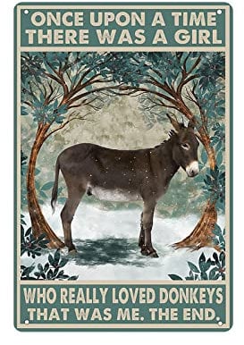 Once Upon A Time There Was A Girl Who Really Loved Esel Blechschild Inspirierendes Zitat Schilder Vintage Esel Metall Poster Wandkunst Dekor für Cafe Bar Club 20,3 x 30,5 cm