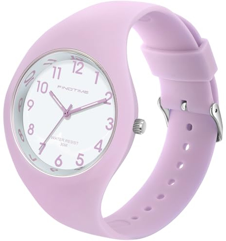findtime Montre pour femme étanche avec grand cadran et bracelet en silicone souple - Montre analogique tendance pour infirmière - Blanc Noir Rose Vert Bleu Violet Or rose