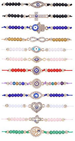 Yolev 12 Stück Evil Eye Armbänder Teufelsauge Böser Blick Armband Schutzarmband Türkisches Auge Charm Armband Damen Blaues Auge Schmuck Geschenke für Frauen Mädchen