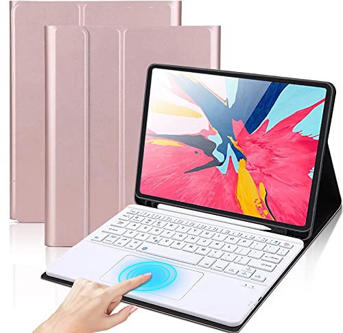 QYiiD Coque Clavier avec Touchpad pour iPad Mini 5 2019/4 2015, AZERTY Bluetooth Détachable avec Pavé Tactile, Housse Cover avec Fente, Or Rose