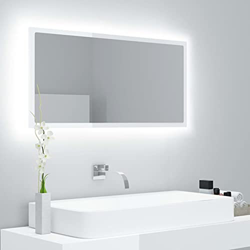 Tidyard LED-Badspiegel Wandspiegel Lichtspiegel Badezimmerspiegel Spiegel LED-Spiegel Badspiegel, Mit RGB-Leuchte, Hochglanz-Weiß 90x8,5x37 cm Spanplatte