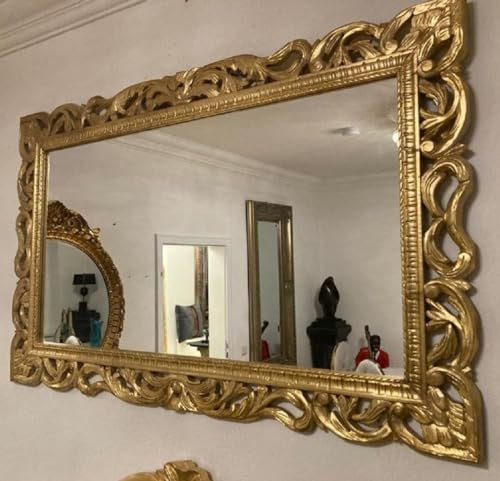 Casa Padrino Barock Spiegel Gold - Rechteckiger Wandspiegel mit eleganten Verzierungen - Barockstil Wandspiegel - Barock Garderoben Spiegel - Barock Möbel - Edel & Prunkvoll
