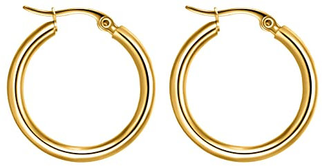 day.berlin Damen Creolen in Gold 18k vergoldet, runde Basic Ohrringe 25mm Durchmesser, 316L Edelstahl Creole 2,5cm, nickelfrei und wasserfest für Frauen