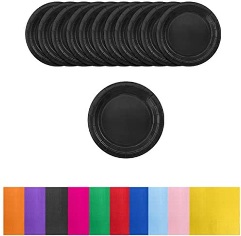 Aisszhao 16pcs Black 9-Inch Plates -Solid Color Disposable Tableware for Him, Her, Tea Party & Kids' Events