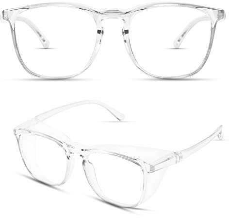 URAQT Transparent Schutzbrille,Safety Glasses Mit Side Shields,Sicherheitsbrille Antibeschlag Antispeichel,Augenschutzbrille für Brillenträger Baustelle,Werkstatt,Fahrrad-Fahren,Joggen,Weiß