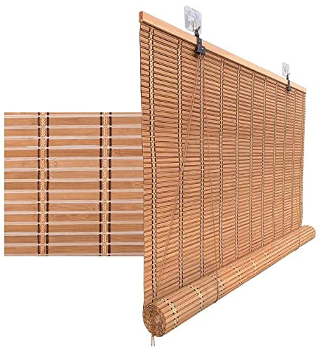 Blackout Blinds Roman Shades - Natural Bamboo Blinds For Windows, Custom No Tools No Drill, Sun Shade, Light Filtering Shades Closet Bamboo Curtain Window Treatment For Indoor Home, Easy To Install
