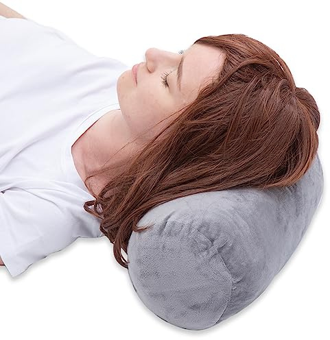 1 MIDDLE ONE Round Cylinder Bolster Pillow with Removable Velvet Cover, Tube Roll Cervical Pillow for Head, Neck, Back and Legs Support, 13 x 6, Grey