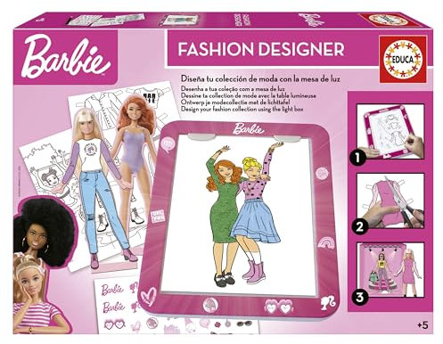 Educa - Juego Barbie Fashion Designer | Crea infinitos diseños y combinaciones con la mesa de luz | Haz desfilar tus figuras Barbie en el desfile de moda, +5 años. (19825)