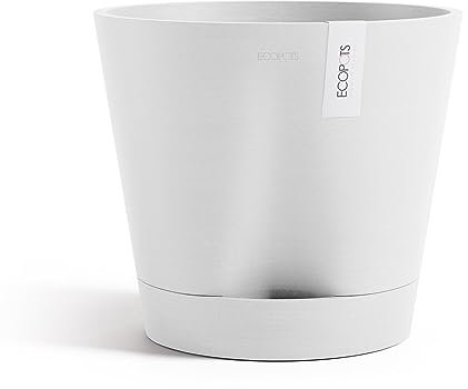 Ecopots Venice 2 Pot de fleurs avec irrigation Blanc Diamètre 20 cm Grand pot à plantes rond en plastique recyclé Cache-pot avec alimentation en eau moderne pour l'intérieur et l'extérieur Blanc