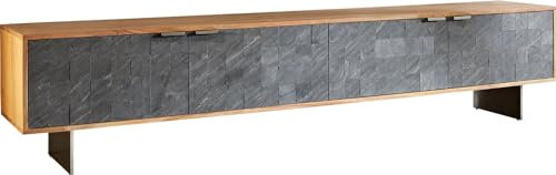 DELIFE TV-Board Teele Akazie Natur Schiefer 220 cm 4 Türen Fuß schwebend Edelstahl