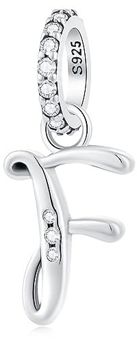 Buchstabe F Charms Alphabet Anhänger, 925 Sterling Silber Initial f Dangle CZ Perle passen Pandora Freundschaft Armband con Letra, Geschenke für Vatertag/Beste Freunde/Vorname/Familie