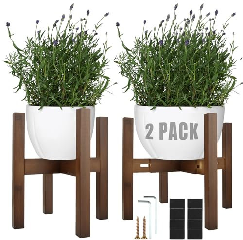 SENENQU 2 Pack Adjustable Bamboo Plant Stand, Wooden Flower Pot Holder Display Rack for Indoor Outdoor, Fits 8-12 Inch Pots